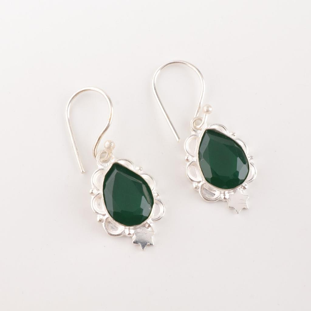 Green Onyx Gemstone Earrings 925 Sterling Silver Handmade Jewelry Gift For Mom EE-163-20