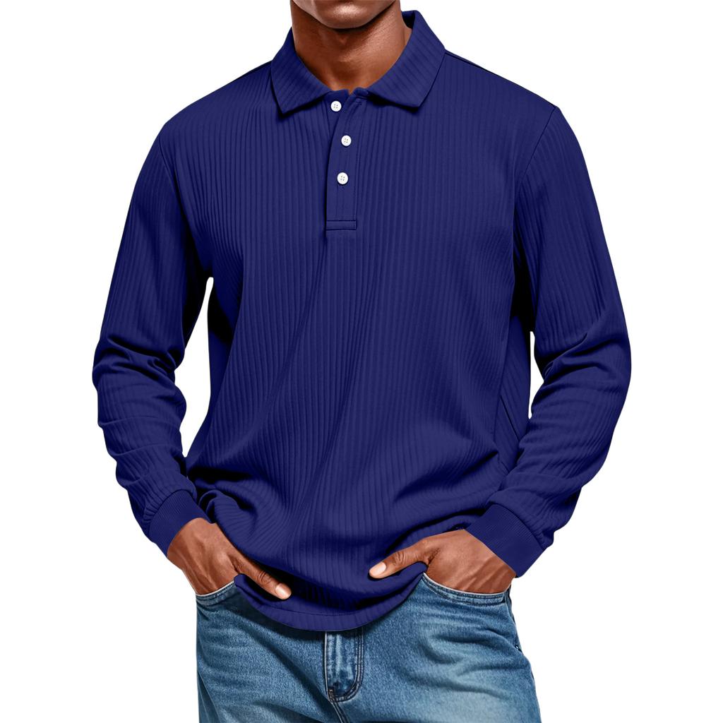 Men's Casual Style Solid Color Loose  Shirt Long-sleeved Top