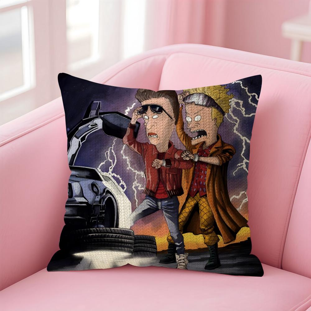 B-Beavis And Butt-Head Kissenbezug Natürlicher Leinen-Kissenbezug Doppelseitiger Druck Dekorative Sofakissenhülle Heimdekoration Geschenk