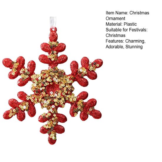 Glitter Sequined Christmas Ornament Red Snowflake/Butterfly/Star/Reindeer/Ballerina Hanging Decoration for Xmas Tree Doors Walls Holiday Home Decor