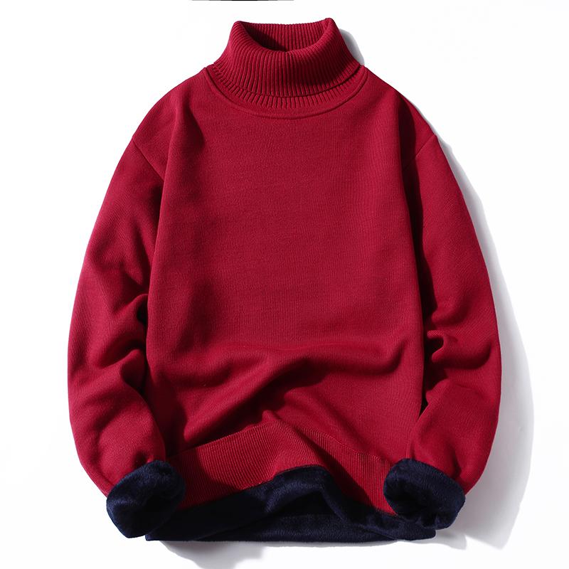 

2026 Autumn Men Turtleneck Sweater Fleece-lined Jumper Sweater Cozy Stylish Men Sweater Male Warm Slim Knitting Pullovers L вино красного