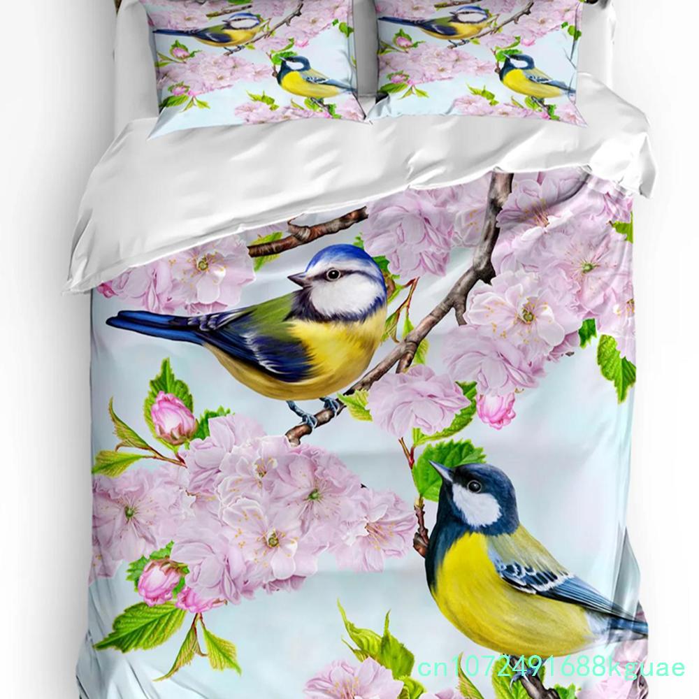 Juego de Cama Floral Edredón Funda Nórdica Fundas de Almohada Amapolas de la Temporada de Primavera Flores Pastorales Cubierta de Cama Bot Juego de Cama Doble