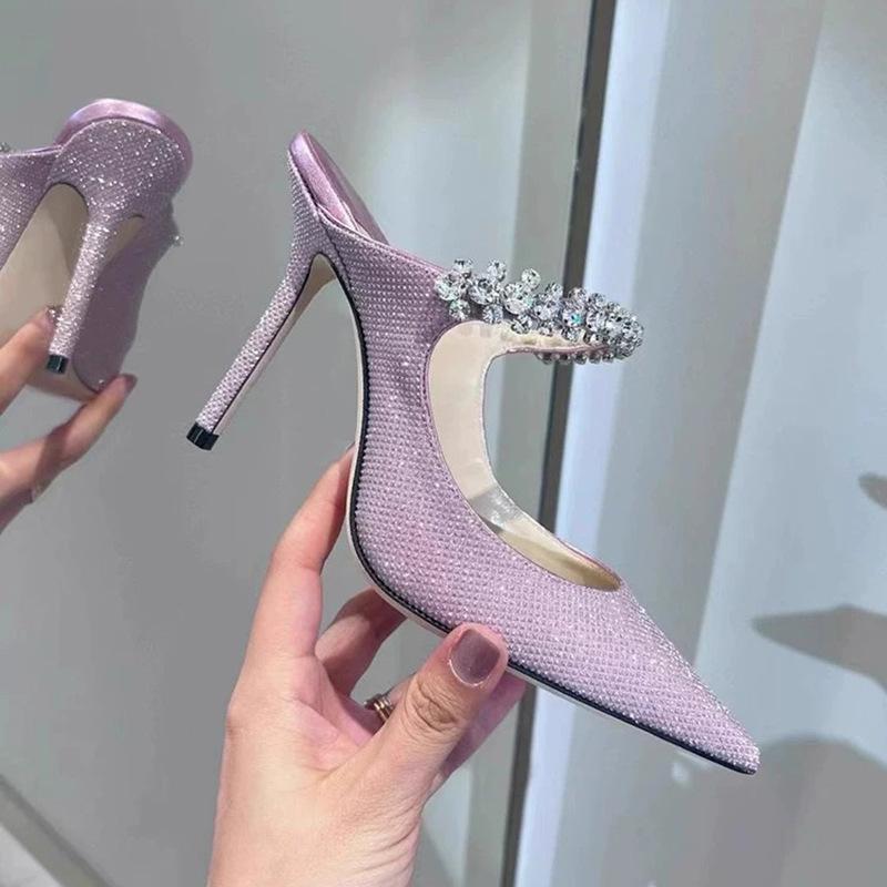 New Nude Rhinestone Stiletto Heels Sexy Pointed Toe One-Strap Womens Sandals Elegant Demeanor Women'S Shoes Sandalias Mujer