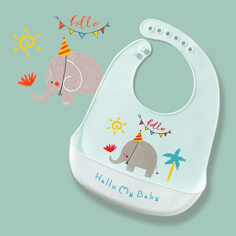 Cute Baby Bibs Waterproof Silicone Bib Feeding Infant Newborn Cartoon Apron ToddlerX Adjustable Bib Burp Cloths with Pocket