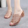 Women's Summer Transparent Crystal Wedges Slippers Soft Sole Non Slip Hollow Out Waterproof Peep Toe Slippers Outdoor Slippers