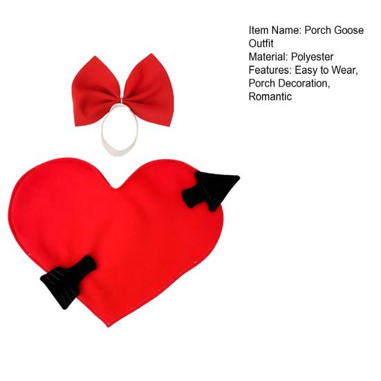 Valentine's Day Porch Goose Outfit Heart-Shaped Costume Red Bow Festive Patio Goose Clothes for 23 Inch Goose Statue Outdoor Lawn Decoration