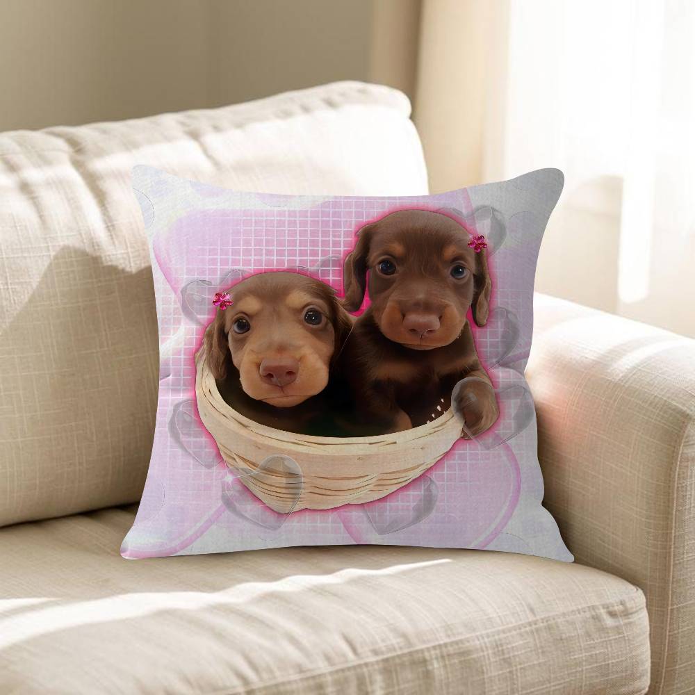Cute Dachshund Dog Cushion Cover Inches Farmhouse Decor Home Throw Pillow Covers For Couch Decorations