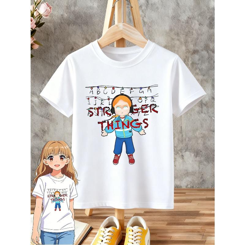 Girls Trendy Round Neck T-Shirt, Stylish Short Sleeve for Spring And Summer 110 белый