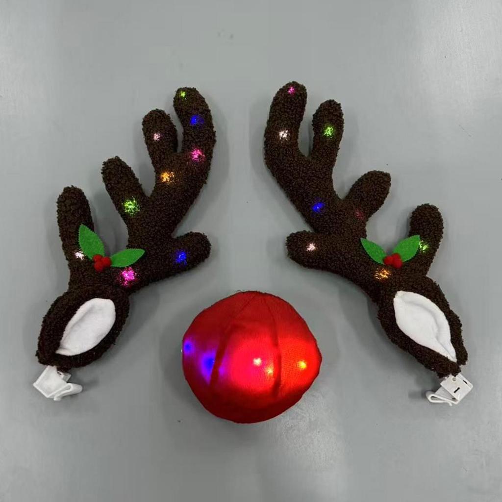 Reindeer Decoration Elk Antler Car Vehicle Nose Horn Costume Decor Set Rudolph Christmas Reindeer Antlers Red Nose Ornaments