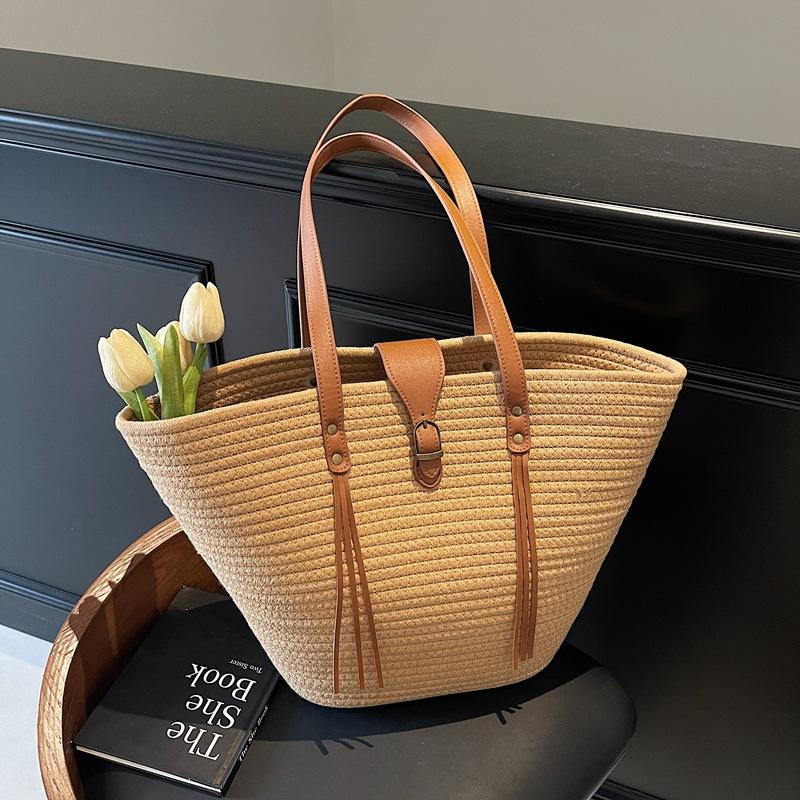 

Плетеная сумка большой вместимости, женская новая соломенная сумка, сумка-ведро на плечо, портативная овощная корзина, пляжная сумка, плетеная соломенная сумка-тоут для женщин хаки