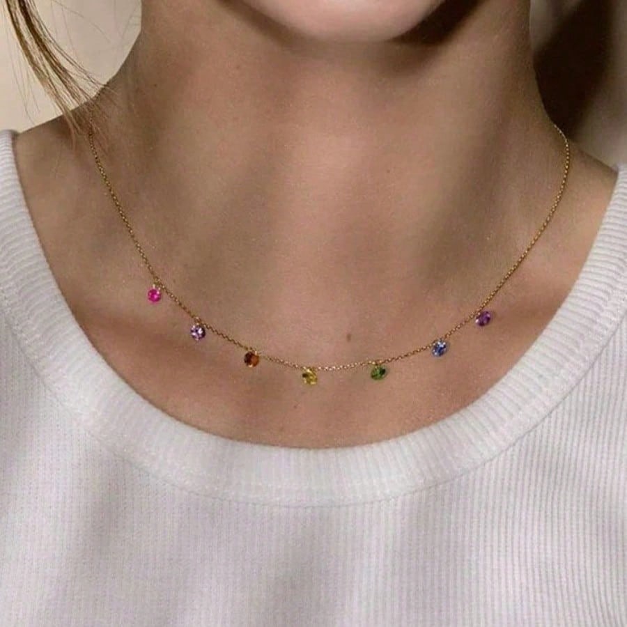 Collarbone Chain Rainbow Color Zircon Necklace Simple Gift Necklace For Women