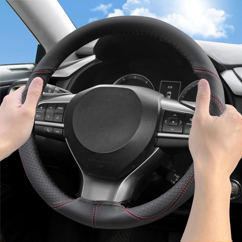 Microfiber Leather DIY Car Steering Wheel Cover Breathable Anti-slip 38cm 15inch w/ Needle Thread Interior Accessories
