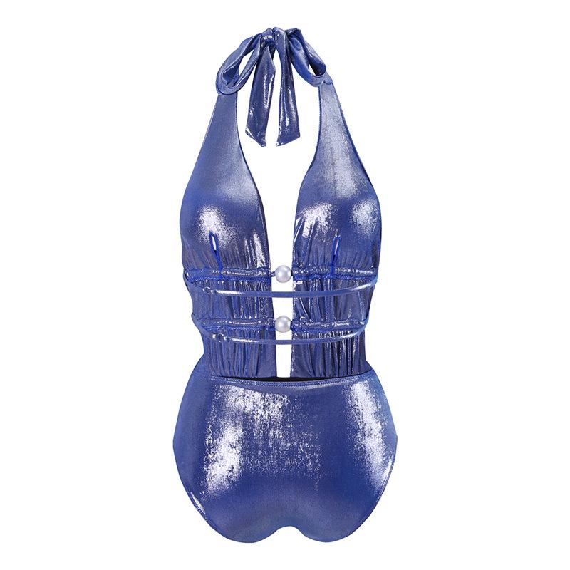 2024 European & American Halter Pearl-Embellished Hollow Out Bikini Set for Women