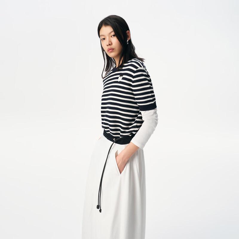 Broadcast Women's Loose-fit Striped Knit Short-Sleeve Top