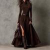 Elegantes Langarm-Fischschwanzkleid Mit Gürtel Hohe Taille Silhouette Wildlederähnlicher Stoff Büro Smart Casual