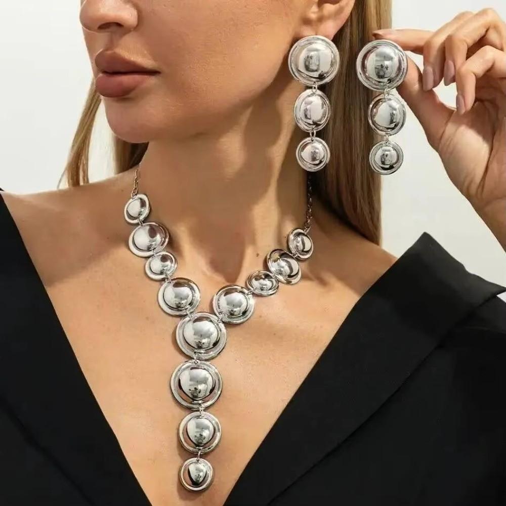 Exaggerated Drop Earrings Glossy Necklace Earrings Luxury Long Chain Necklace  Women Jewelry Set