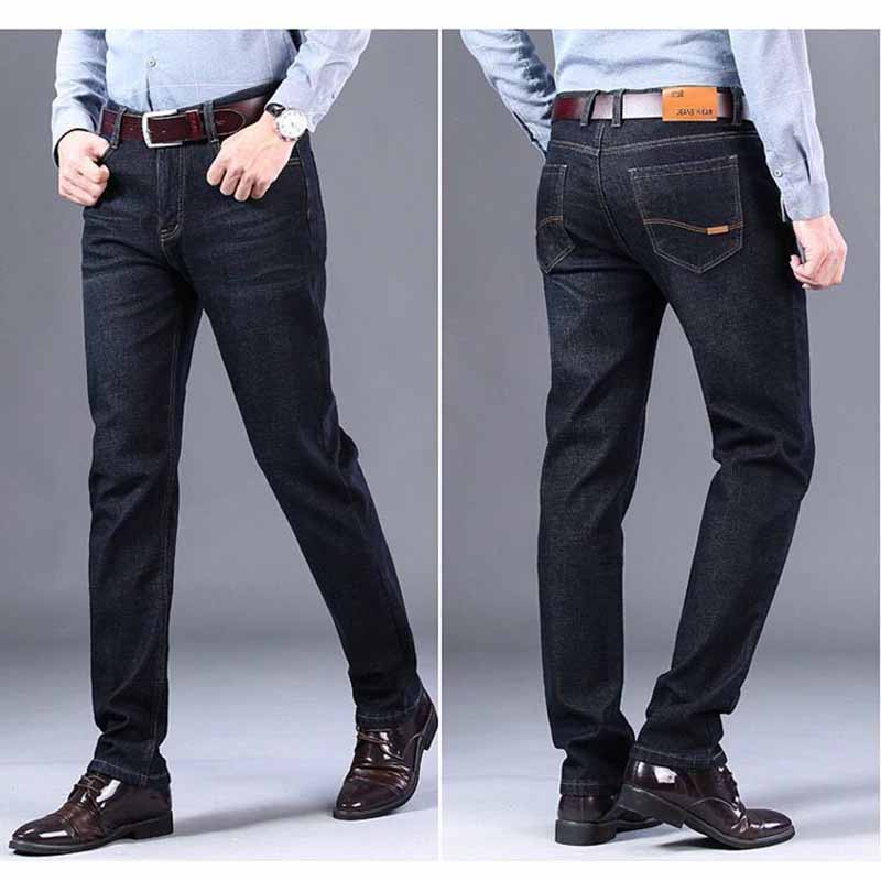Winter Men's Warm Fleece Jeans Men Business Thicken Denim Trousers Stretch Slim Fit Pants Plus Size 28-40