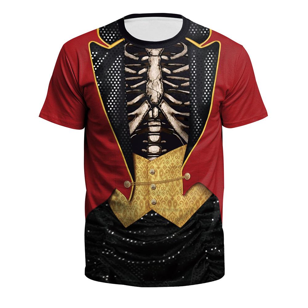 Summer New Halloween Skeleton Digital Printing Large Size Shirt Short Sleeve Couple Dress
