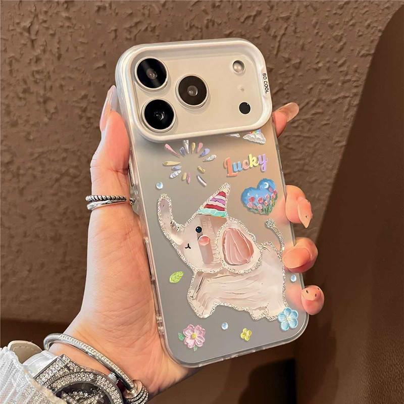 Phone Case For iPhone 17 16 15 14 13 12 11 Pro Max 17 Air 16E XR XS X 7 8 Plus Oil Painting Elephant Shockproof Silicone Cover