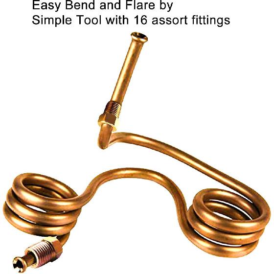 MuHize Upgraded Brake Line Tubing Kit - 25 Ft. Of 3/16 Copper Coated Flexible Tube, Roll 25 Ft 3/16" (Includes 16 Fittings)