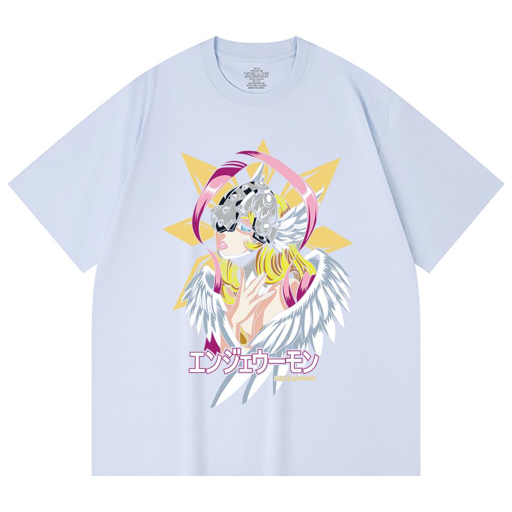 230 g/m² 100% Baumwolle Digimon V5 Angewomon Aufdruck Unisex Schweres Baumwoll-T-Shirt