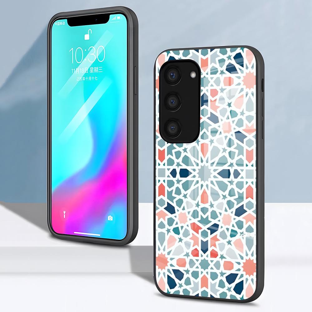 

Приглушенная марокканская мозаика Чехол для телефона Samsung S26 S25 S24 FE S23 S22 S21 Plus S20 Ultra Note20Ultra Черная стеклянная крышка Galaxy S24