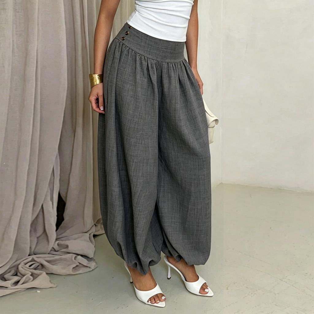 Women Loose Fit High Waist Lantern Pants Casual Homewear Harem Trousers Wide Leg Comfortable Bottoms
