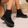 Fashion Classic Black Faux Suede Boots Women Autumn Winter 2025 Lace Up Platform Ankle Boots Woman Round Toe Warm Booties Mujer