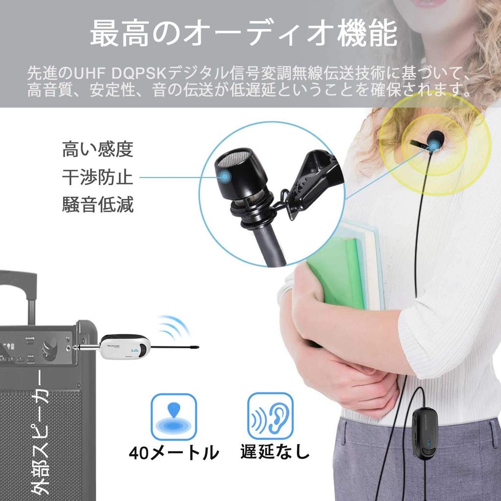 Alvoxcon Wireless Microphone Headset, Lapel Microphone, Wireless UHF Clip-on Microphone, for Video Recording, Recording, and Loudspeaker Use with