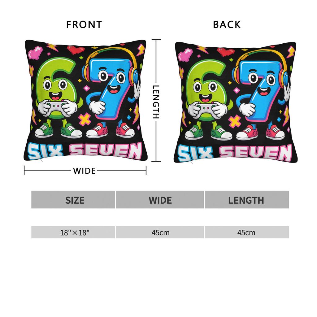 67 Six Seven 6-7 Italian Brainrot Gaming Meme Squad Pillow Case Soft Pillow Cover For Sofa Couch Bed Living Room Cushion Cover