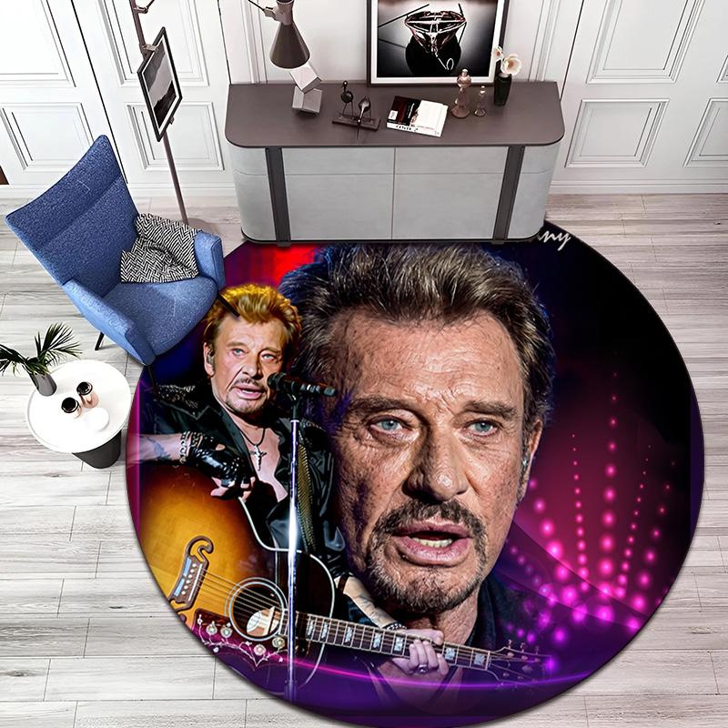 French legendary rock singer and actor Johnny Hallyday Round Carpet Soft Home Decoration Corridor Table and Chair Anti slip Outdoor Floor Mat rug H1