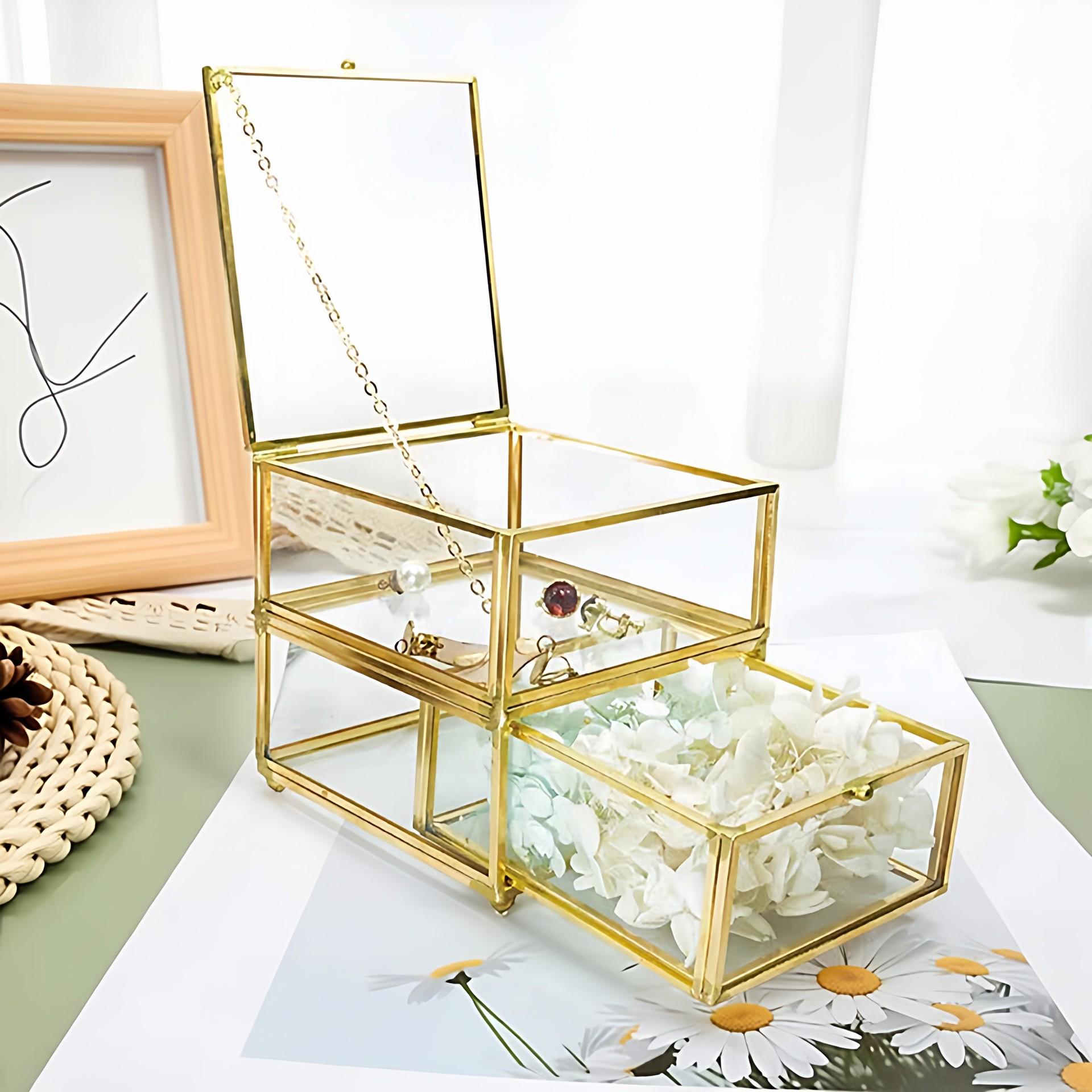 

Luxury Jade Pendant Glass Jewelry Display & Storage Box 11x12x11 cm бронзовый