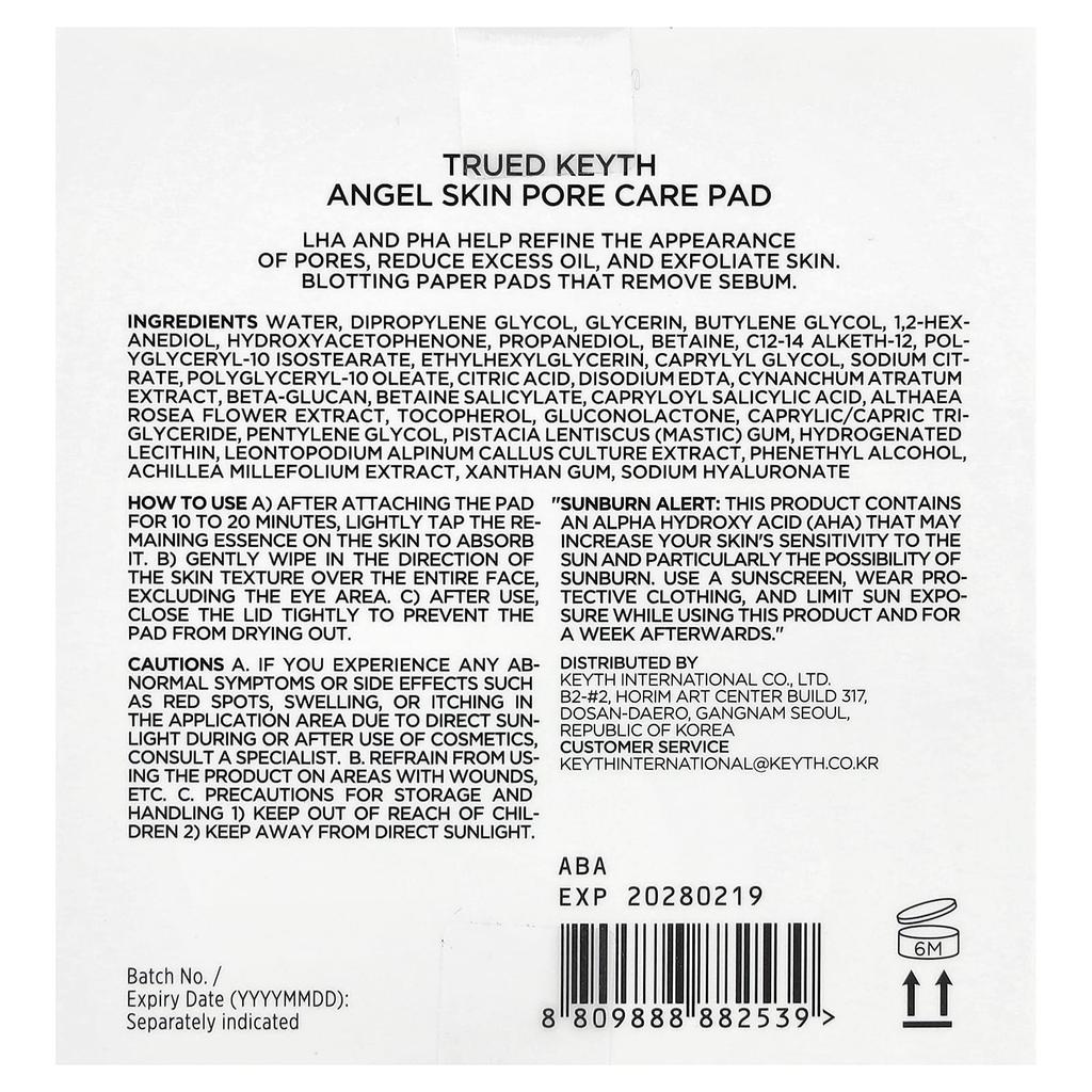 KEYTH, Trude Angel Skin Pore Care Pads, 65 Sheets, 150ml (5.07 fl oz)