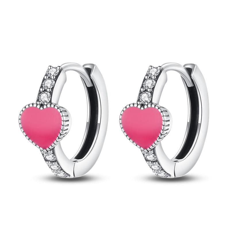 925 Sterling Silver Sweet Lovely Love Heart Series Jewelry Fashion Zircon Circle Hoop Earrings for Women Jewelry Gift Accessory