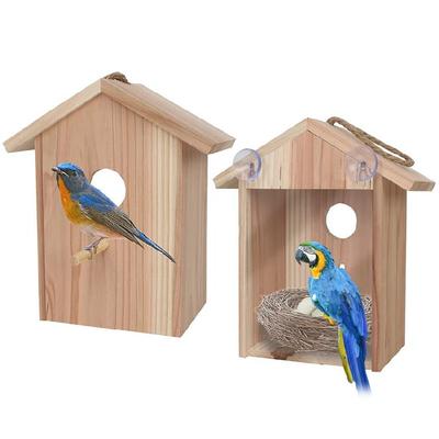 Window Birdhouse Hanging Wood Bird Nest for Cardinals Finch Garden Decor