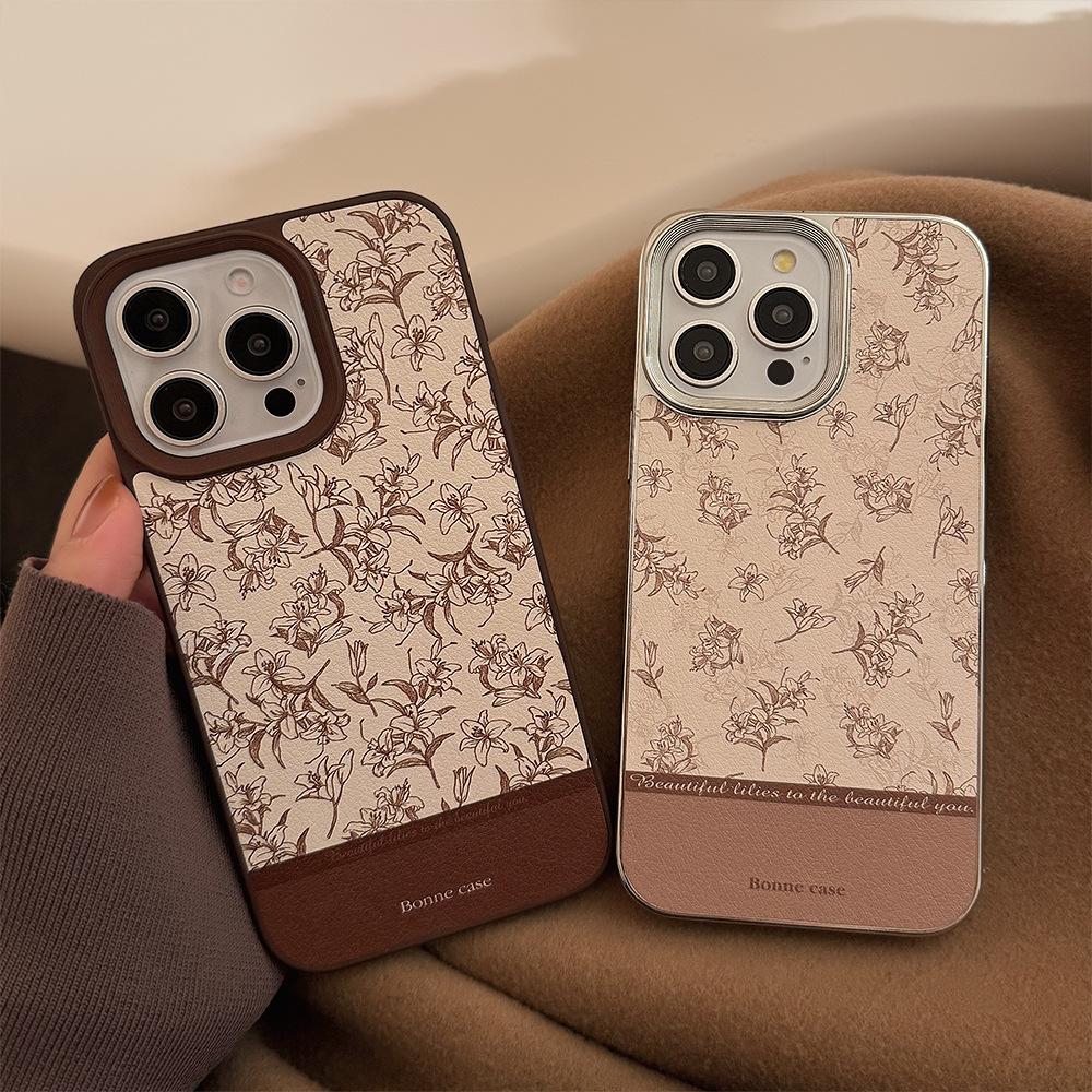 Sketch Flower Apple 16 Mobile Phone Case 14pro Max Leather 15 Applicable To IPhone 13 Retro 11 Hard Set