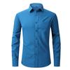 Camisa Social Masculina de Manga Longa Elástica Não Amassa - Cor Sólida