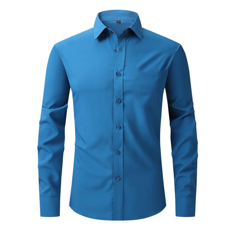 Camisa Social Masculina de Manga Longa Elástica Não Amassa - Cor Sólida
