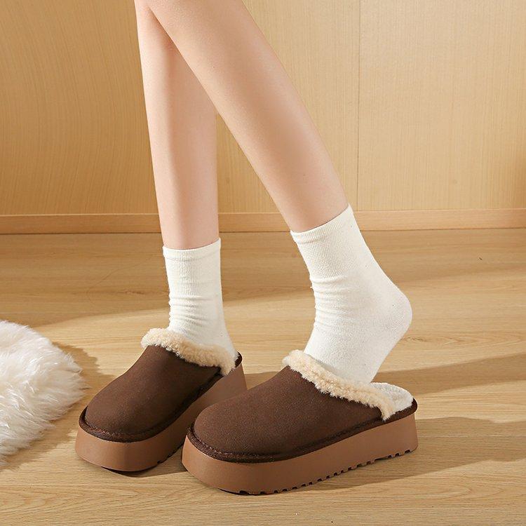 [Ushilai] Retro Thick-bottomed Velvet One-pedal Women's 2025 Winter New Lamb Wool Casual Versatile Cotton Mop