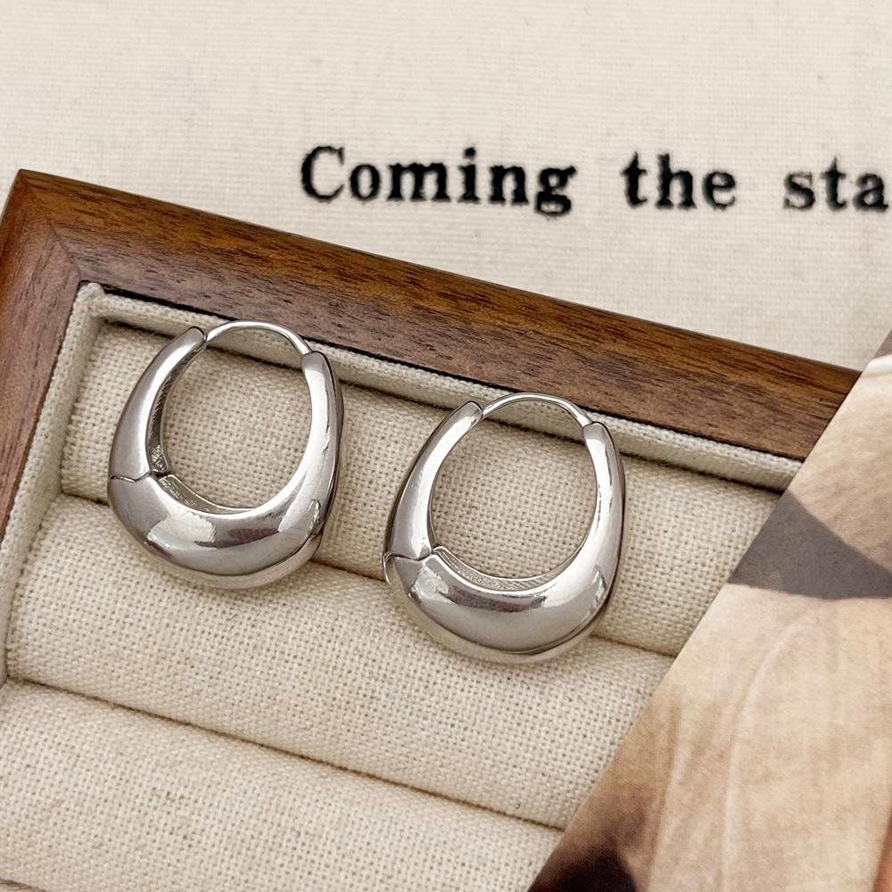 925 Silver Zircon Earrings for Women Vintage Simple Chunky Round Circle Hoops Earring Prevent Allergy Jewelry Gift