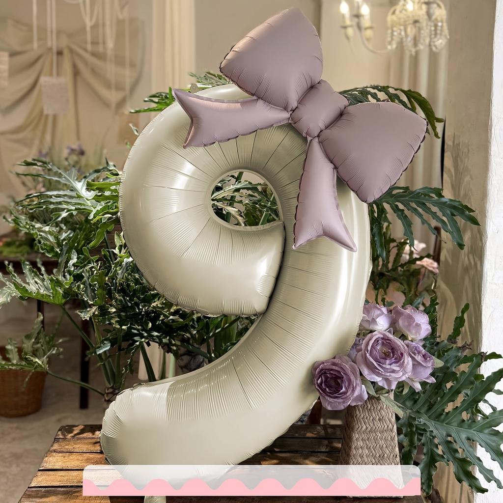 2 pcs/set 32inch cream digital with pink bow aluminum foil balloons suitable for decorating outdoor party scenes for birthdays