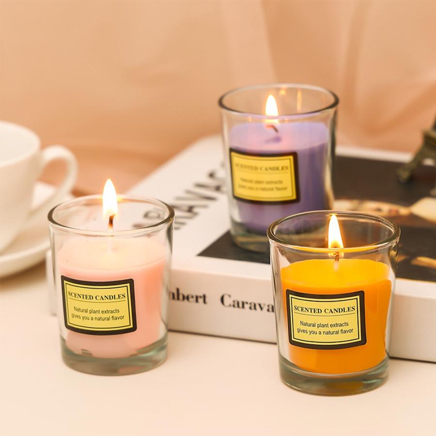 1pc Windproof Transparent Glass Cup Scented Candle - Soybean WaxSmokeless candle , Indoor/Outdoor, Wedding, party with Gift Box