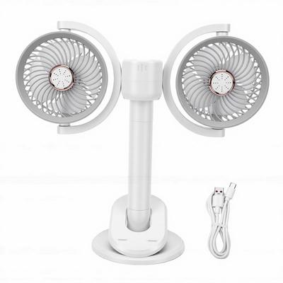 Dual Head Desk Fan USB Charging 360 Degrees  Rotation Adjustable Height Night Light Portable Dual Head Clamp On Fan