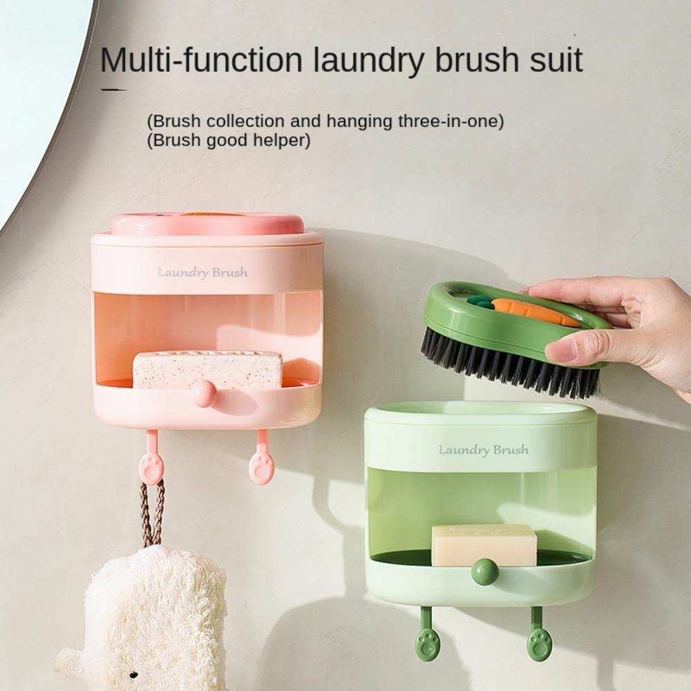 With Laundry Brush Soap Box Free Punching Bristle Cleaning Brush Soap Dish  Bathroom Accessories