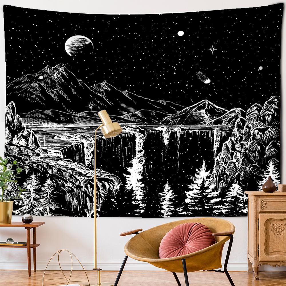 Black Cosmic Night View Tapestry Wall Hanging Psychedelic Witchcraft Hippie Tapez Art Aesthetics Room Home Decor