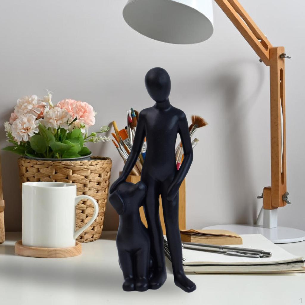 Man with Dog Statue Ornament 2.1x1.5x6.5inch Multipurpose Cute Lightweight for Pet Owners Heartfelt