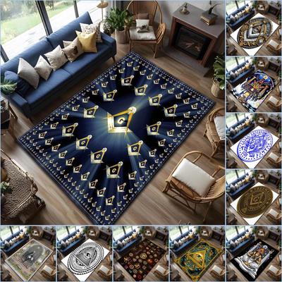 2026 New Style The Square and Compass of Freemasonry Carpet Rug for Living Room Bedroom Home Sofa Decoration,Kids Play Non-slip Floor Mat