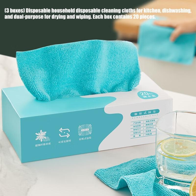 3 Boxes Disposable Quick Draw Kitchen Dish Cloths Soft Fiber Towels 20 Count Each