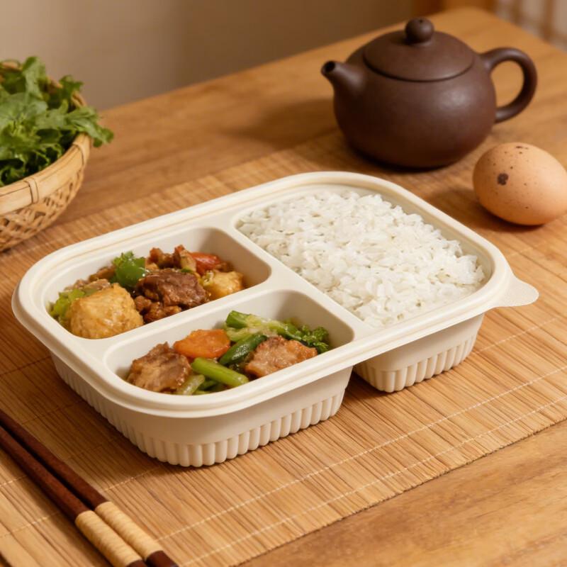 3-Compartment Biodegradable Corn Starch Meal Boxes with Lids