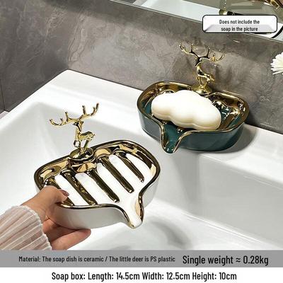 YIXI Ceramic Wall-Mounted Soap Dish with Deer Design